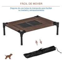 PawHut Cama Elevada para Perros Gatos Portátil Cama para Mascotas con Zona de Malla Transpirable y Tela Oxford para Interior Exterior 61x46x18 cm Marrón(m-7)