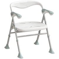 HOMCOM Foldable Shower Chair with Flip-Up Armrests, Shower Stool with Adjustable Height, Tool-Free Assembly, 136 kg(m-15)