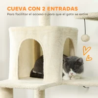 PawHut Árbol Rascador para Gatos con Plataforma Torre Escalador para Gatos con Cama Cuevas Postes de Sisal 60x48x202 cm Beige(m-5)