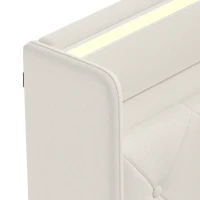 HOMCOM 5ft King Bed Frame with Headboard, Platform Bed Frame with Hydraulic Storage, LED Lights and Charging Station, White(m-10)