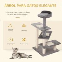 PawHut Árbol Rascador para Gatos 48,5x48,5x100 cm Centro de Actividad 3 Plataformas para Arañar Tablero Aglomerado Cubierta de Felpa Sisal Gris y Beige(m-4)