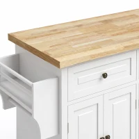 HOMCOM Kitchen Island on Wheels, Rolling Kitchen Storage Trolley with Rubber Wood Top, Drawers, Adjustable Shelves, Cream White(m-10)