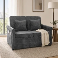 HOMCOM 2 Seater Sofa Bed 3-in-1 Convertible Chenille Pull Out Sleeper Sofa with 5-Position Adjustable Backrest, Grey(m-2)