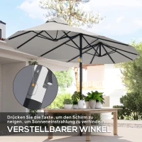 Outsunny Sonnenschirm, Gartenschirm, neigbar, mit Handkurbel, Winddach, Polyester+Stahl, Cremeweiß, 295 x 152 cm(m-4)