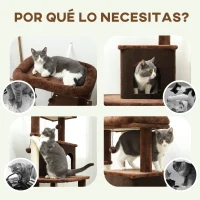 PawHut Árbol Rascador para Gatos 132 cm con Plataformas Poste con Cepillo Bolas Colgantes y Almohadilla para Rascar Marrón(m-7)