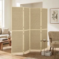 HOMCOM Paravan interior din bambus 4 panouri 180x180cm, separator de cameră pliabil și portabil, stil boem, lemn natural(m-2)