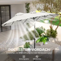 Outsunny Sonnenschirm, Gartenschirm, neigbar, mit Handkurbel, Winddach, Polyester+Stahl, Cremeweiß, 295 x 152 cm(m-7)