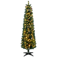 HOMCOM Sapin de Noël Artificiel Crayon 180cm, Pré-éclairé 170 LEDs, 11 Modes, 351 Branches, Télécommande, Base Amovible, Vert(m-18)