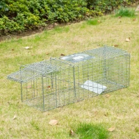 Outsunny Trampa para Animales Vivos Plegable 93x31x34,5 cm Jaula de Captura de Alambre con Puerta y Asa para Conejos Plata(m-2)