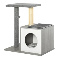 PawHut Árbol para Gatos 59x39x62 cm Rascador para Gatos de 3 Niveles con Plataformas Postes de Rascado Cueva de Madera Espaciosa Cojines Extraíbles Suaves Bola de Juguete Gris(m-1)