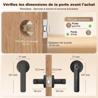 HOMCOM Serrure de Porte Intelligente, 5 Accès par Empreinte, Code, Carte NFC, Application Tuya/Smart Life et Clé, Noir(m-3)