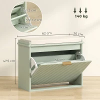 HOMCOM Banco zapatero con asiento acolchado y cajón abatible para pasillo, dormitorio, 62 x 26 x 47,5 cm, verde(m-3)