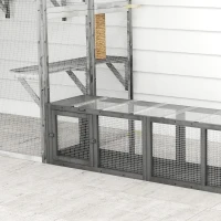 PawHut Kattentunnel kattenspeelgoed van hout met 3 deuren, uitbreidbaar speeltunnel voor katten tot 10 kg, 151,5 x 38,5 cm Grijs(m-9)