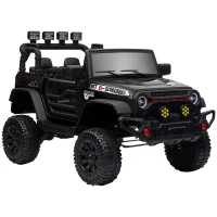 AIYAPLAY Coche Eléctrico para Niños de +3 Años con Batería 12V Mando a Distancia Faros LED Bocina Música Negro(m-1)