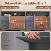 HOMCOM Sideboard Cabinet with Power Outlet, Farmhouse Kitchen Cabinet with 3 Drawers and Open Shelf, Grey(m-6)