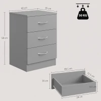 HOMCOM Three-Drawer Simple Bedside Table - Grey(m-3)