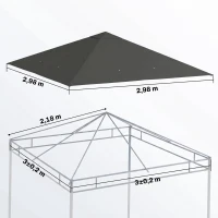 Outsunny Ersatzdach für Pavillon 3 x 3 m wasserabweisend Pavillondach UPF30+ Ersatzbezug Oxford-Stoff, 370 g/m², Grau(m-3)
