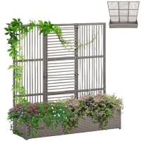 Outsunny Blumenkasten mit Spalier, wetterfest, Polyrattan, 103 x 29 x 103 cm, Grau(m-12)