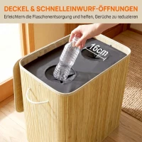 HOMCOM Pfandflaschen Sammelbehälter mit Deckel 150L, Bambus Pfandflaschen Organizer mit Zwei Tasche für Küche(m-7)