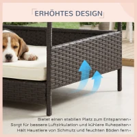 PawHut Rattan Hundeliege Outdoor mit Dach, Erhöhtes Hundebett 69 x 98 x 70 cm Kühlendes Haustierliege mit Metallrahmen, Abnehmbare Kissen Hautierbett für kleine und mittelgroße Hunde, Kaffee-Braun(m-9)