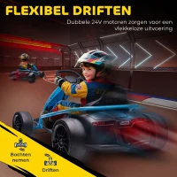 HOMCOM Elektrische Go-kart voor Kinderen, Driftfunctie, Claxon, Muziek, Veiligheidsgordel, Soft-Start, Blauw/Zwart(m-5)