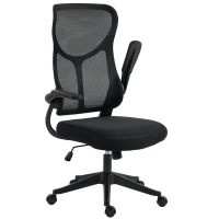 HOMCOM Scaun de birou ergonomic rotativ cu brațe rabatabile, funcție de balans, înălțime reglabilă, din plasă, negru(m-11)