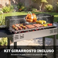 Outsunny Barbecue a Carbone a 3 Livelli con Mensole Pieghevoli e Girarrosto, in Acciaio Inox, 118x32x90 cm, Nero(m-4)