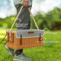Outsunny Picknickkorb aus Weidenholz Picknickkoffer für 4 Personen mit Picknickdecke Besteck Set, Flascheöffner Hellbraun(m-6)