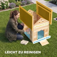 PawHut Entenhaus Entenstall Kleintierstall, wetterbeständig, 2 Eingänge, 2 Rampen, 78 x 90 x 92 cm, 'Natur + Schwarz(m-4)