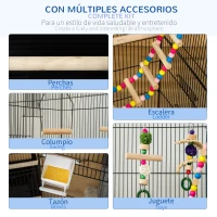 PawHut Jaula para Pájaros Pajarera con Múltiples Puertas 4 Comederos 3 Perchas Columpio Escaleras y Bandeja Extraíble para Loros Canarios Periquitos 46x36x100 cm Negro(m-4)