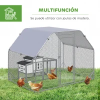 PawHut Gallinero para Exterior 2,8x1,9x1,95 m Jaula de Gallinas de 1 Habitación Cubierta de Tela Oxford Anti-UV Plata(m-6)