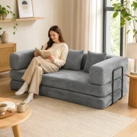HOMCOM Canapé Convertible 3 Places Compressé 5 en 1, Canapé-Lit en Chenille 205cm, Assise Profonde, 2 Coussins, Gris(m-16)