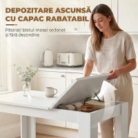 HOMCOM Masă de dining modernă cu spațiu de depozitare, 120 cm, albă(m-5)