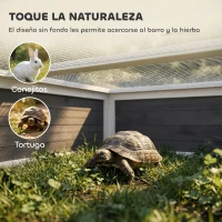 PawHut Casa para Tortugas de Madera Terrario para Reptiles Ventana Transparente Techo Abatible 113x106,5x44,5 cm Gris Oscuro(m-5)