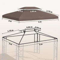 Outsunny 3x4m Gazebo Replacement Roof Canopy 2 Tier Top UV Cover Garden Patio Outdoor Sun Awning Shelters, Brown  (TOP COVER ONLY)(m-3)