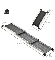 PawHut Rampa para Mascotas Plegable de Aleación de Aluminio con Superficie Antideslizante Rieles Laterales y Asa Fácil Transporte Carga Máx. 100 kg 159x42x11,5 cm Negro(m-3)