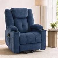 HOMCOM Fotoliu Ridicător Electric cu Masaj Vibrant și Încălzire, Fotoliu Relax Electric din Catifea, Spătar Inclinabil Albastru(m-2)