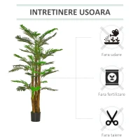HOMCOM Palma Artificiale in Vaso con 42 Foglie, Pianta Finta Realistica per Interno ed Esterno, 185cm(m-5)