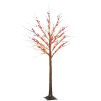 HOMCOM Árbol de Abedul Artificial 150 cm con 96 Luces LED Blanco Cálido Bayas Rojas Temporizador y 12 Ramas Flexibles Marrón(m-1)