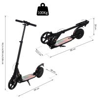 HOMCOM Patinete Eléctrico para Mayores de 14 Años E-Scooter Plegable Manillar Ajustable 12 km/h Batería Recargable 22,6V Monopatín 150W Carga 100kg(m-3)