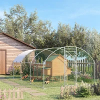 PawHut Hühnerstall Freilaufgehege 2,8x5,7x1,97m mit Schloss Verzinkter Stahl Hühnerhaus mit Wasserdichtem, Anti-UV Dach Freigehege Outdoor Geflügelstall für Hühnerkäfig, Kleintiere Silber(m-10)