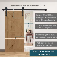 HOMCOM Herraje para Puerta Corredera 200 cm Tipo Flecha Kit de Accesorios para Puerta Corrediza Granero de Madera Negro(m-5)