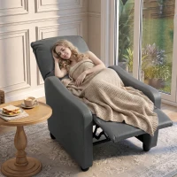 HOMCOM Manuell verstellbarer Relaxsessel 155° mit Fußstütze, PU-Leder, für Wohnzimmer und Schlafzimmer, Dunkelgrau(m-5)