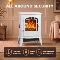 HOMCOM Electric Fireplace Stove, 1000W/2000W, Freestanding Electric Fire with LED Flame Effect, Adjustable Thermostat, White(m-7)