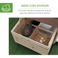 PawHut Gallinero de Madera Exterior, Jaula para Gallinas con Nidos, Corral, Bandeja Extraíble, Tapa Abatible, 196x76x97 cm, Natural(m-6)