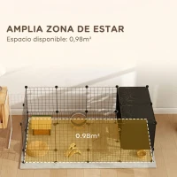 PawHut Valla para Mascotas de Bricolaje Parque para Conejos con Nidos Recinto para Conejos para Cobayas Conejos y Erizos Negro(m-6)