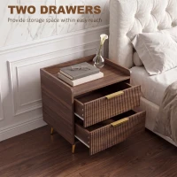 HOMCOM Elegant Two-Drawer Bedside Table - Walnut Brown(m-5)