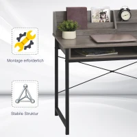 HOMCOM Schreibtisch mit Regal Schublade, Computertisch, Bürotisch, industrieller Stil, MDF, Metall, Grau+Schwarz, 106 x 53 x 95 cm(m-7)