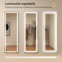 HOMCOM Specchio a Figura Intera con Luci, 150x50 cm LED con Illuminazione a 3 Colori, Libero in Piedi, Appoggiato o Montato a Parete Trasparente(m-5)