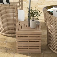 Outsunny Coffre de rangement extérieure 2 en 1 pour base de parasol, table d'appoint de terrasse avec trou pour parasol en bois(m-8)